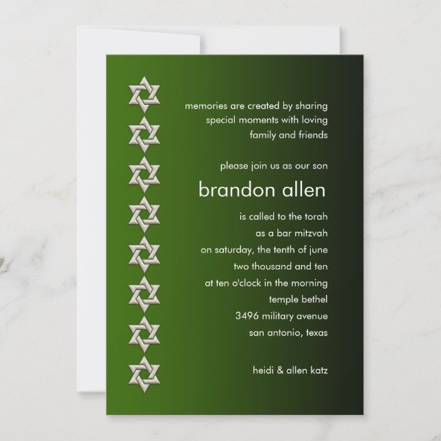 Bar Mitzvah Green and Black Invitation (Front)