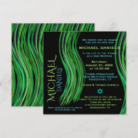 Bar Mitzvah Green and Black Prayer Shawl Invitation