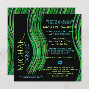 Bar Mitzvah Green and Black Prayer Shawl Invitation