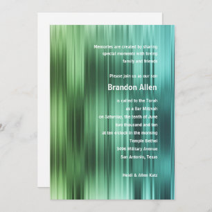 Bar Mitzvah Green Blue Stripes Invitation