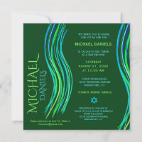 Bar Mitzvah Green Prayer Shawl Invitation