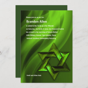 Bar Mitzvah Green Star of David Invitation