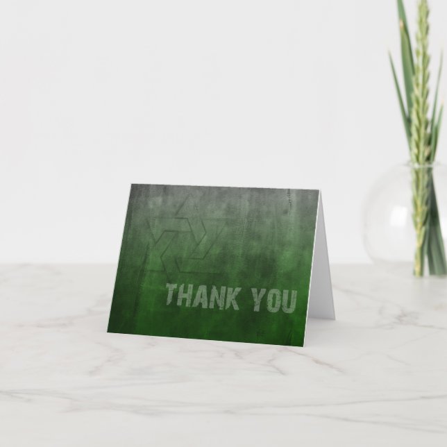 Bar Mitzvah Grunge Green Thank You Card (Front)