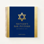 Bar Mitzvah Guest Signature Book Blue and Gold<br><div class="desc">Elegant modern blue and gold classic affordable and casual personalized bar mitzvah guest book notebook with custom name,  date and Star of David. Gold is an authentic-looking faux gold texture effect,  NOT real gold foil.</div>