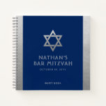 Bar Mitzvah Guest Signature Book Silver and Blue<br><div class="desc">Elegant modern navy blue and silver classic affordable and casual personalized bar mitzvah guest book notebook with custom name,  date and Star of David. Silver is an authentic-looking faux silver texture effect,  NOT real foil.</div>