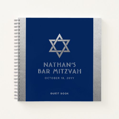 Bar Mitzvah Guest Signature Book Silver and Blue