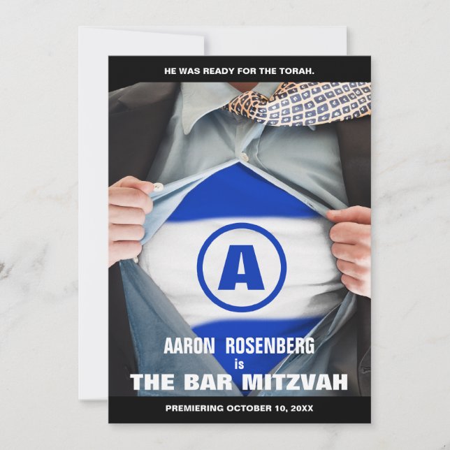 Bar Mitzvah Hero Invitation (Front)