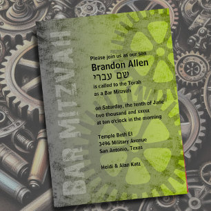 Bar Mitzvah Industrial Grunge Green Invitation