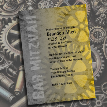 Bar Mitzvah Industrial Grunge Your Color W Yellow Invitation by TailoredType at Zazzle