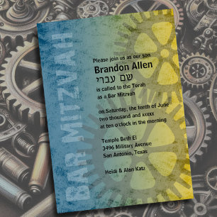Bar Mitzvah Industrial Your Color w Yellow Invitation