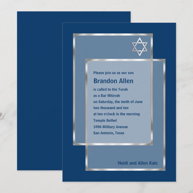 Bar Mitzvah Invitation Any Color You Like (Front/Back)