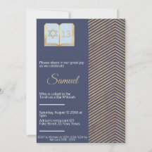 Bar mitzvah invitation: Blue and gold design