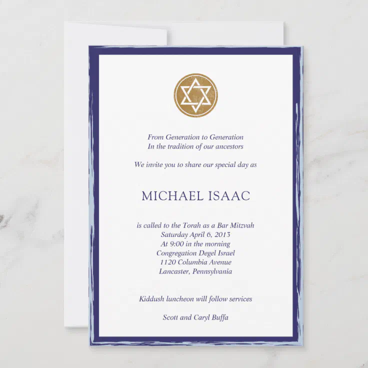 Bar Mitzvah Invitation blue and gold star | Zazzle