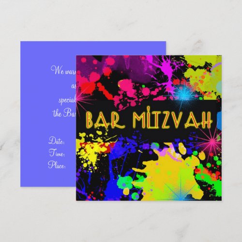 Bar Mitzvah Invitation Colorful Paint Splatter