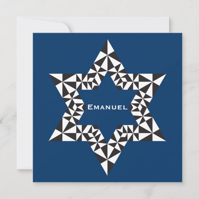 Bar Mitzvah Invitation Emanuel Star David Navy (Front)