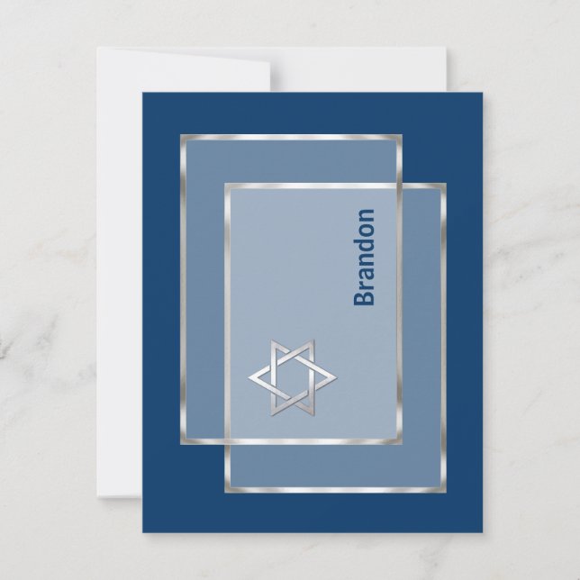 Bar Mitzvah Invitation Flat Thank You Card (Front)