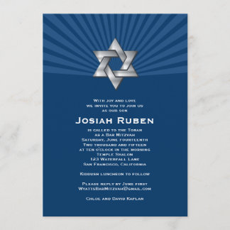 Bar Mitzvah Invitation Josiah Silver Jewish Star