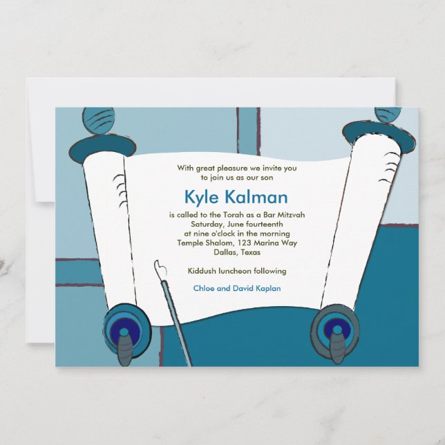 Bar Mitzvah Invitation Kyle Torah Blue (Front)