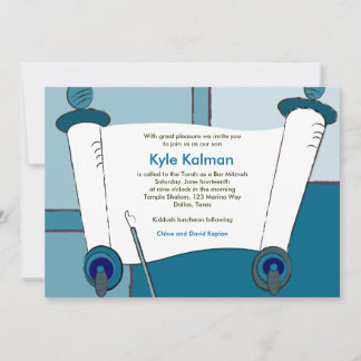 Bar Mitzvah Invitation Kyle Torah Blue