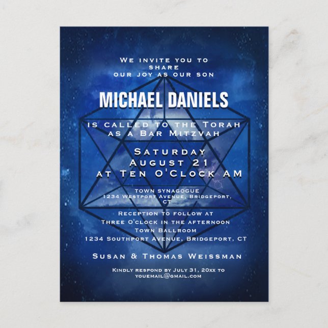 Bar Mitzvah Invitation Postcard (Front)