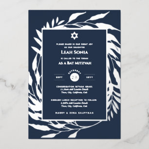 Bar Mitzvah Invitation Real Foil Agate Gold Blue