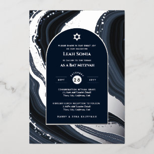 Bar Mitzvah Invitation Real Foil Agate Gold Blue Foil Invitation