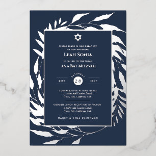 Bar Mitzvah Invitation Real Foil Agate Gold Blue Foil Invitation