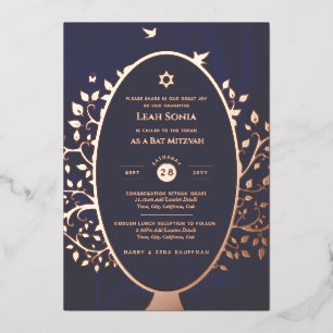 Bar Mitzvah Invitation REAL FOIL Tree of Life Gold