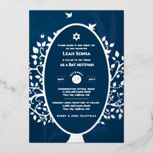 Bar Mitzvah Invitation REAL FOIL Tree of Life Gold