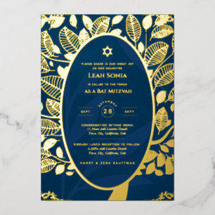 Bar Mitzvah Invitation REAL FOIL Tree of Life Gold