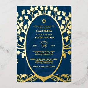 Bar Mitzvah Invitation REAL FOIL Tree of Life Gold Foil Invitation