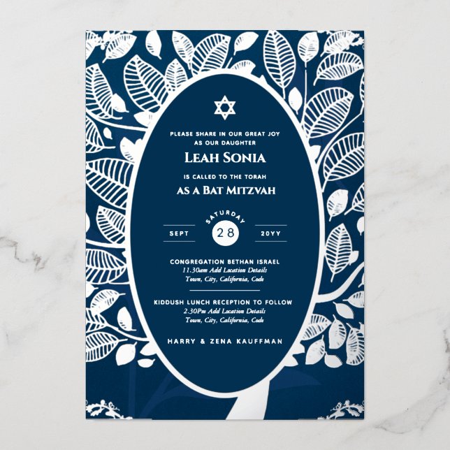 Bar Mitzvah Invitation REAL FOIL Tree of Life Gold Foil Invitation (Front)