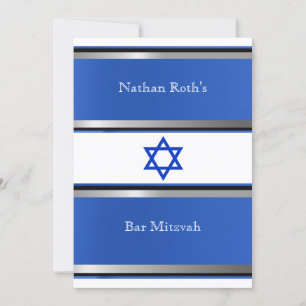 Bar Mitzvah Invitation, Star of David Blue Silver, Invitation