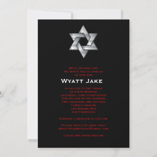Bar Mitzvah Invitation Wyatt Jewish Star Black