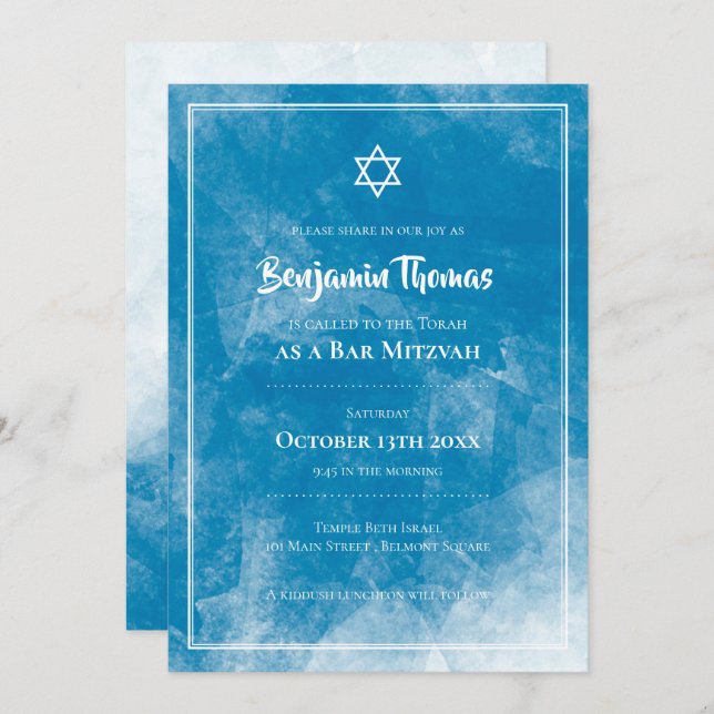 Bar Mitzvah Invitations | Blue Ombre (Front/Back)