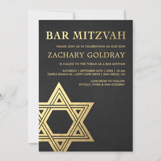 Bar Mitzvah Invitations | Faux Gold Foil Star (Front)