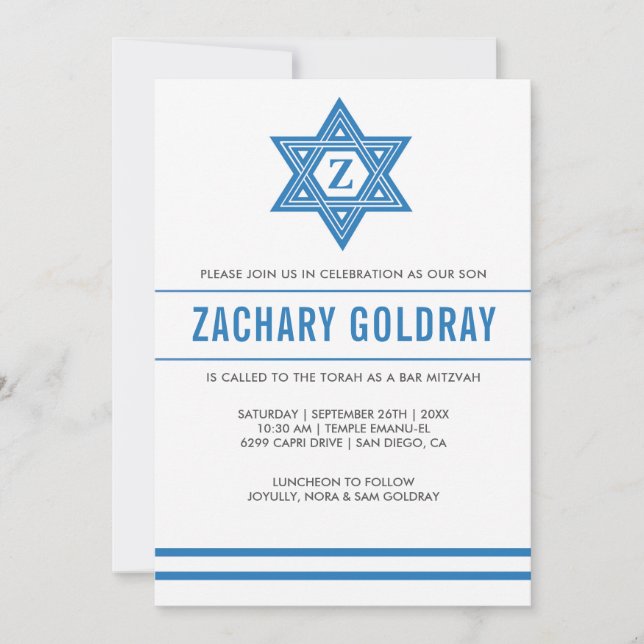 Bar Mitzvah Invitations Traditional Star of David (Front)