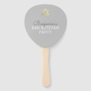 BAR MITZVAH INVITE FAN modern gold star gray