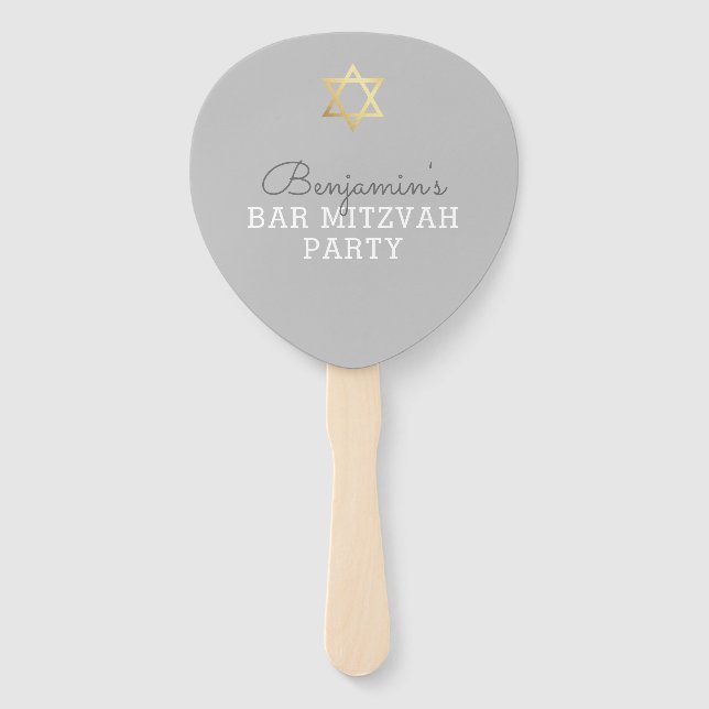BAR MITZVAH INVITE FAN modern gold star gray (Front)