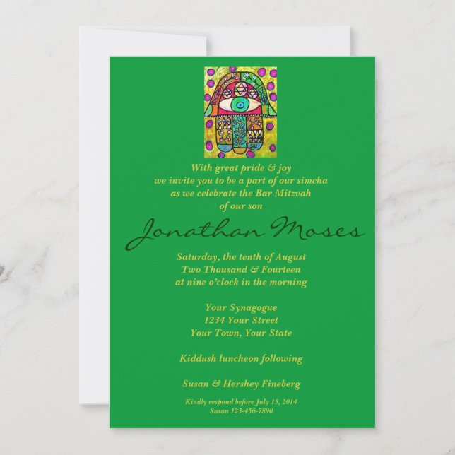 Bar Mitzvah Invite - Garden Oasis Hamsa (Front)