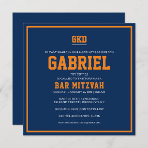 Bar Mitzvah invite Orange & Blue Sports