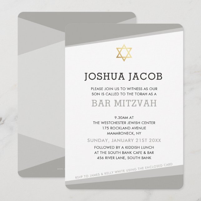 BAR MITZVAH INVITE simple modern cool gray (Front/Back)