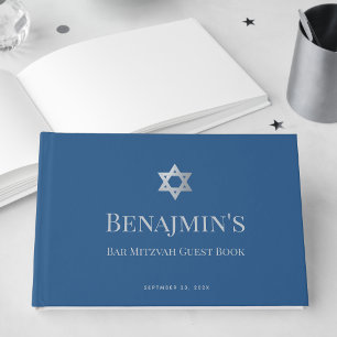 Bar Mitzvah Jewish Boy Star of David Classic Blue  Guest Book