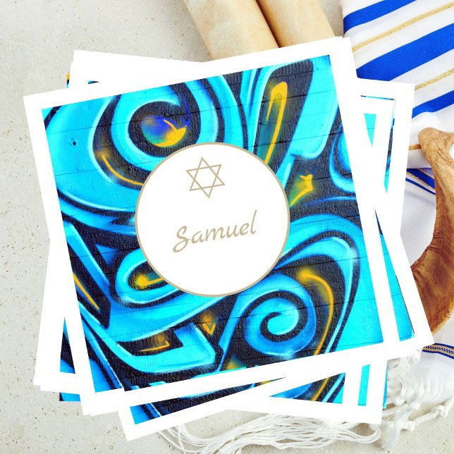 Bar Mitzvah Jewish Modern Blue Pattern  Napkins (Creator Uploaded)