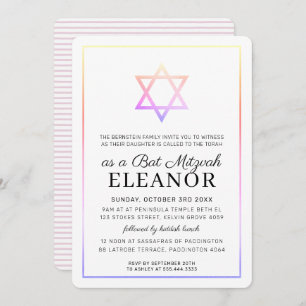 BAR MITZVAH jewish star modern holigraphic rainbow Invitation