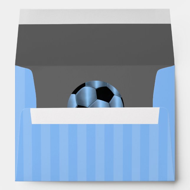Bar Mitzvah Light Blue and Black Soccer Ball Envelope (Back (Bottom))