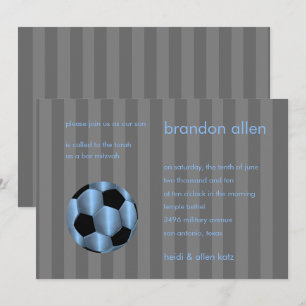 Bar Mitzvah Light Blue and Black Soccer Ball Invitation