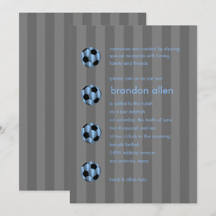 Bar Mitzvah Light Blue and Black Soccer Ball Invitation