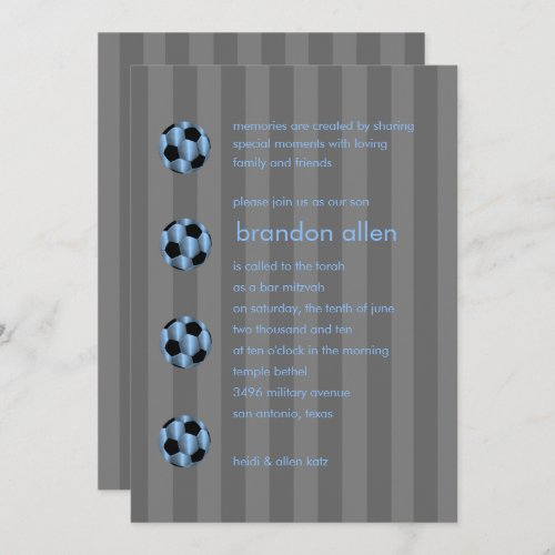 Bar Mitzvah Light Blue and Black Soccer Ball Invitation