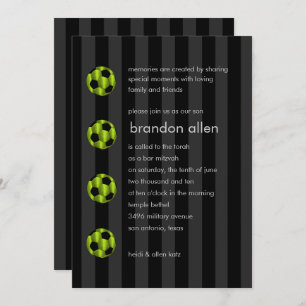 Bar Mitzvah Lime Green and Black Soccer Ball Invitation
